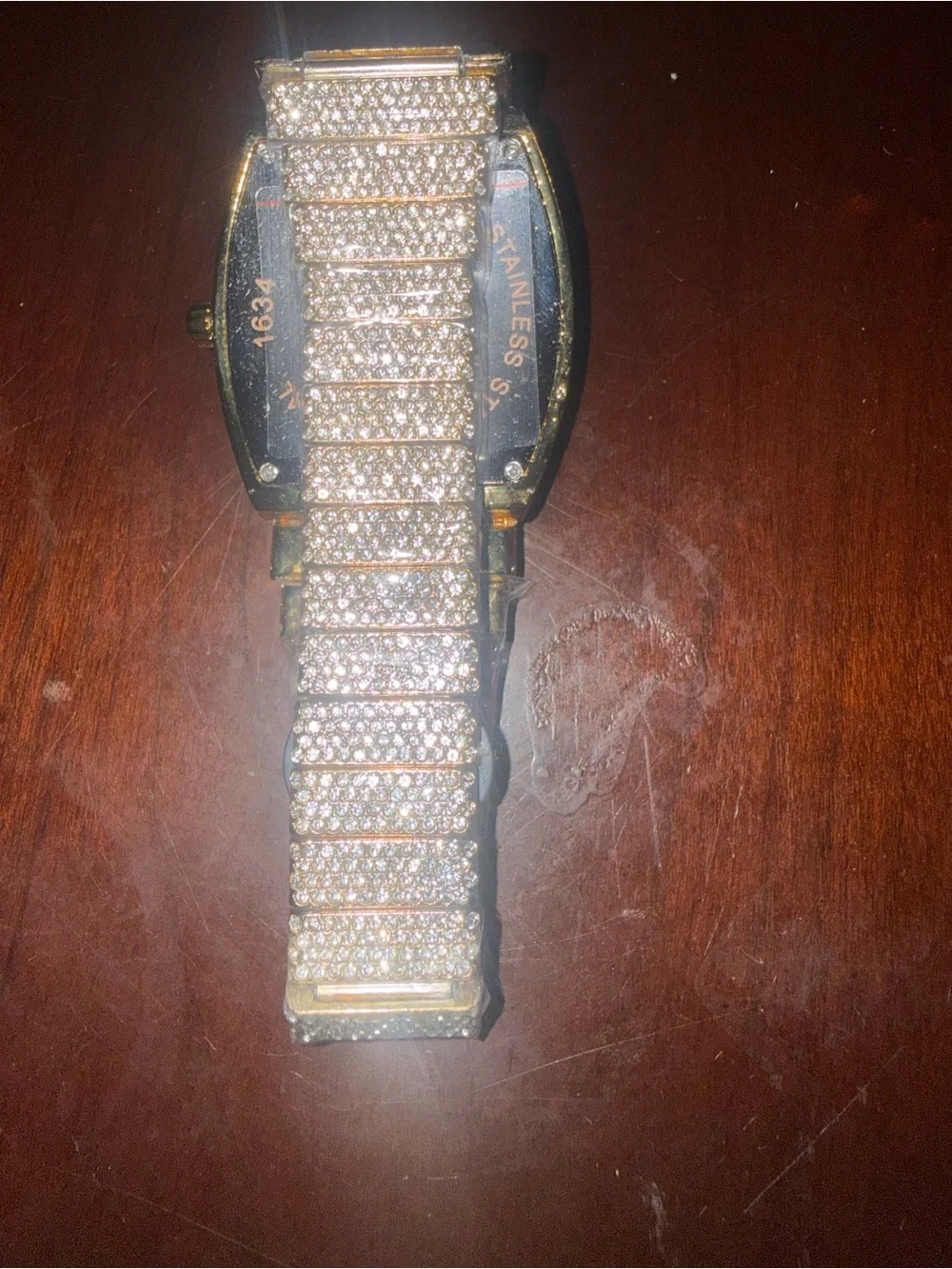Crystal-Embellished Gold Tone Men's Watch with White Dial